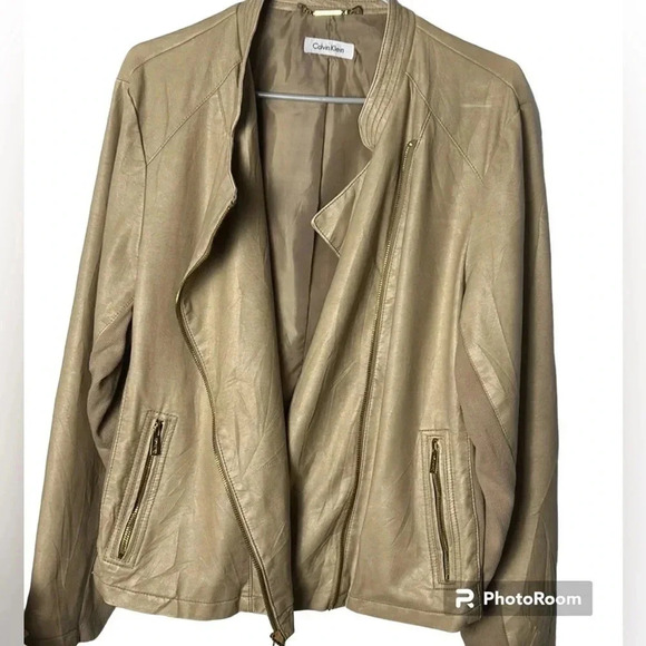 CALVIN Klein vegan leather jacket,asymmetrical front zipper,rib sides, like new! - Picture 1 of 16